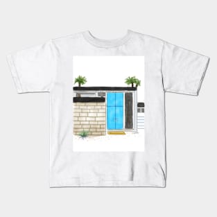 Blue Modern Palm Springs Door Kids T-Shirt